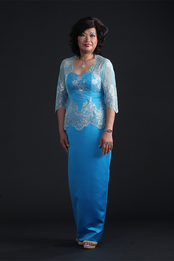 Silver blue embroidery tulle mother of bride kabaya nonya