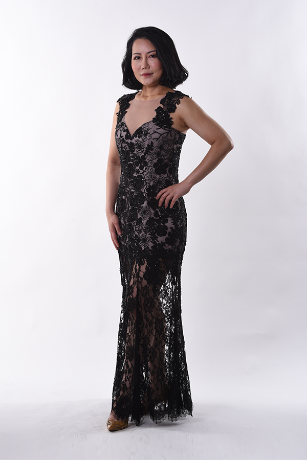 Custom Made beaded French lace evening Gown award winning Gown