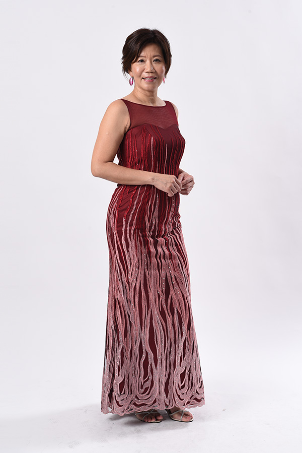 Maroon abstract tulle sleeveless boat neck evening gown-mother-of bride groom
