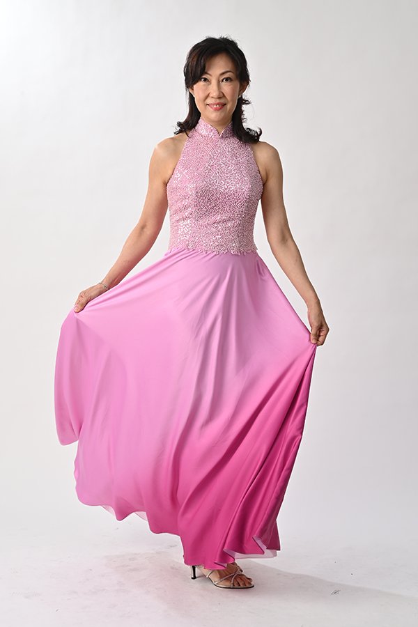 Cut-in pink beaded with gradient satin modern cheongsam
