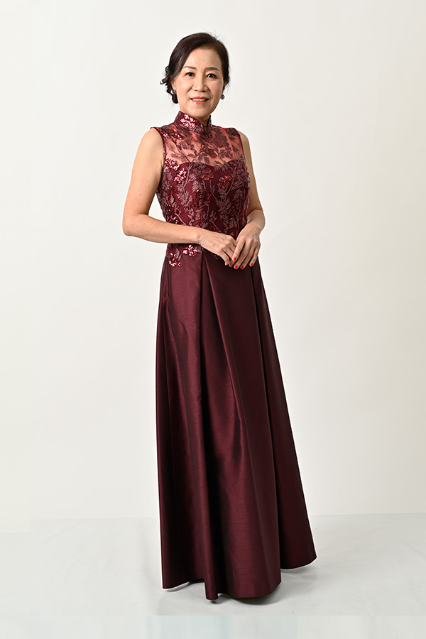 Marroon sequin tulle sleeveless modern cheongsam-Gown