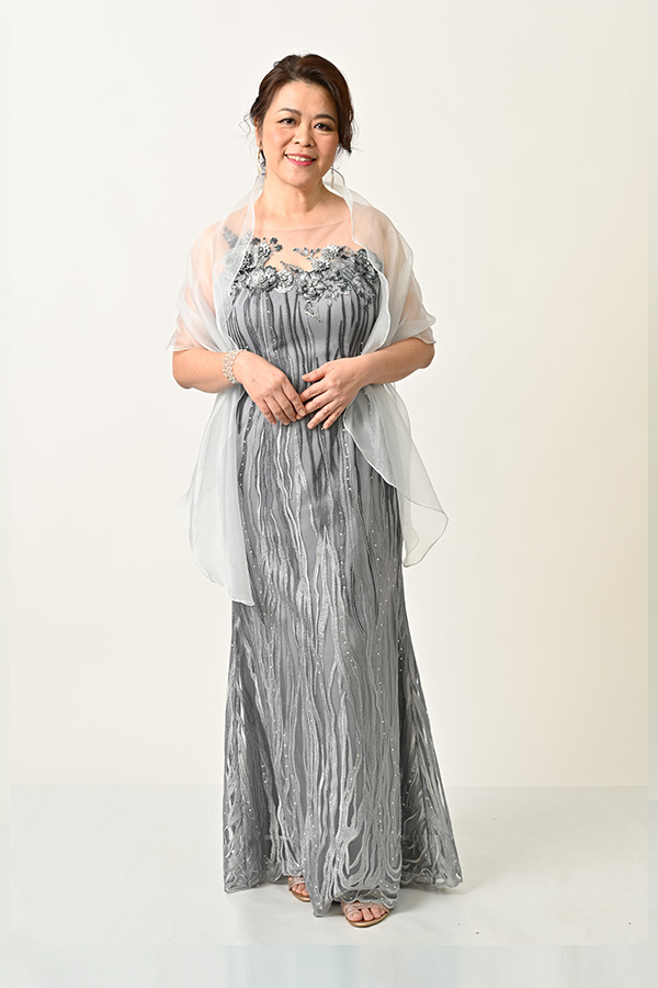 Silver Grey Embridery Tulle Evening Gown