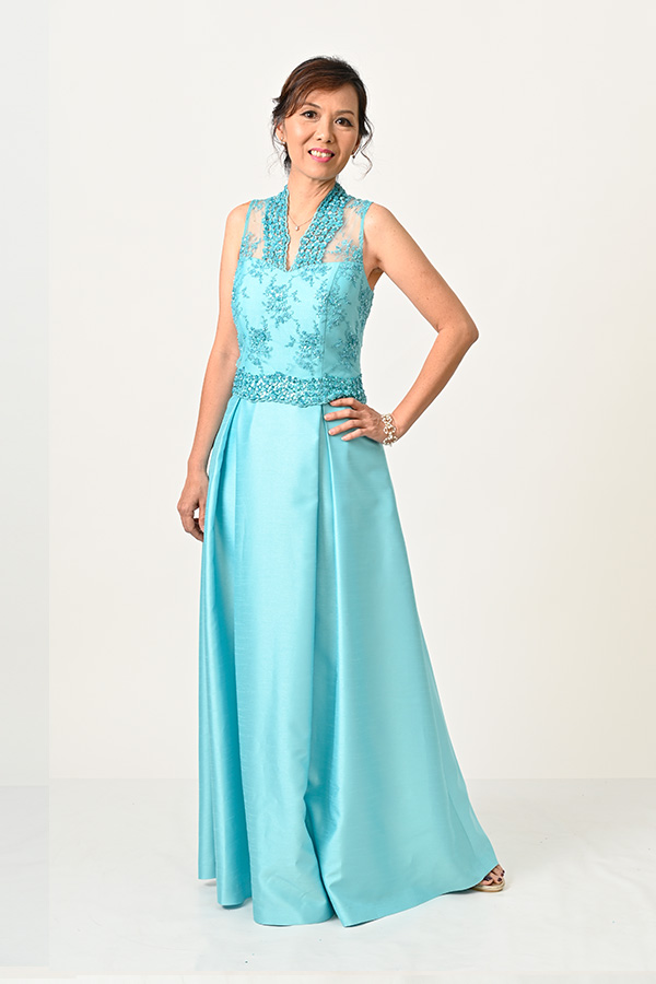 Tuquoise beaded shuntung silk Evening gown