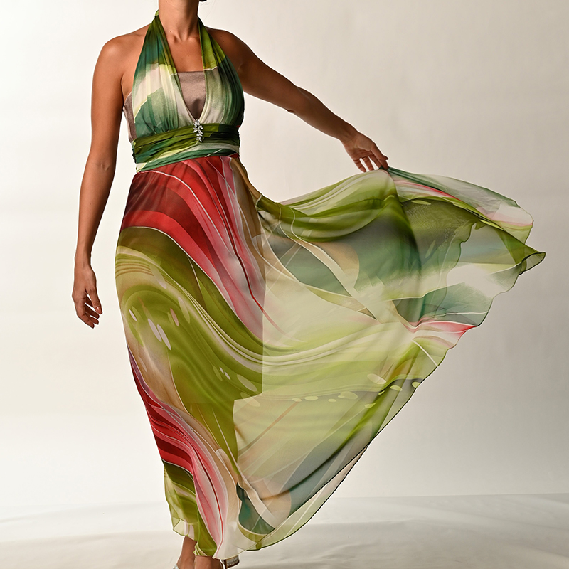Abstract Printed Colourful Chiffon Sheer Dress